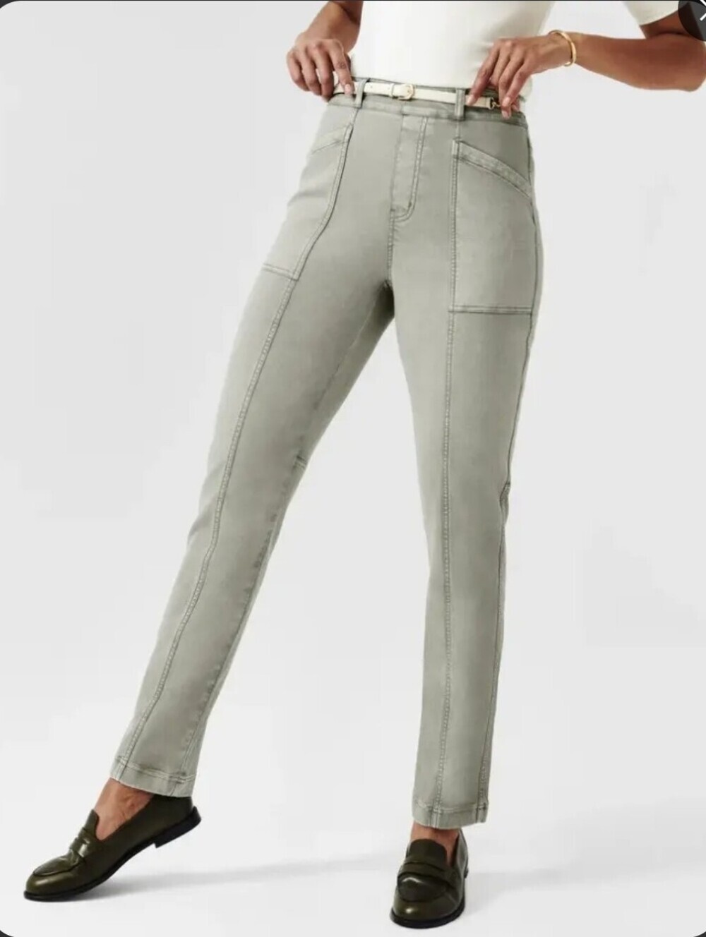 Spanx Stretch Twill Straight Leg Pants in Olive Oil Size M